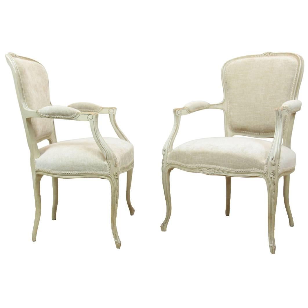 Pair of Louis XV Style Painted Chairs, circa 1880 For Sale