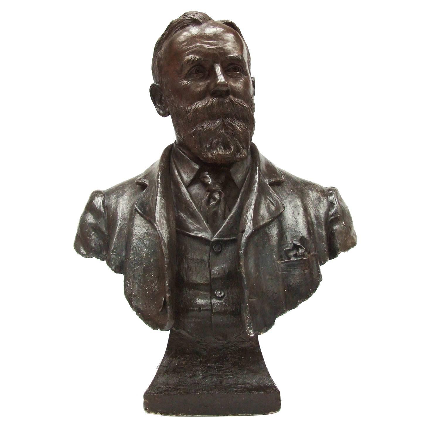 Lifesize Bronzed Presidential Plaster Bust of Early C20th Edwardian Gentleman For Sale