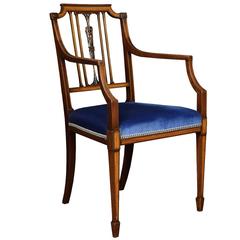 Sheraton Revival Mahogany and Satinwood Inlaid Armchair