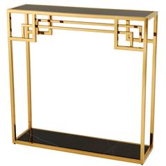 Console Gold Finish with Black Glass Top and Marble Base 2
