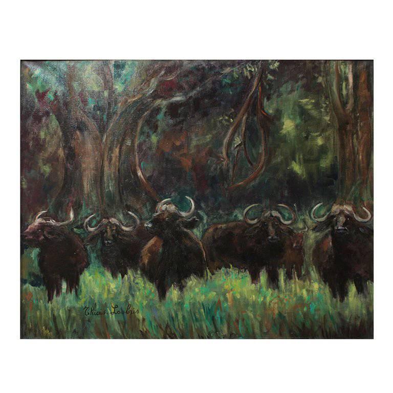 « African Buffalos » (buffles africains) Art Déco de Jeanne Thiais Loubris, 1938 en vente