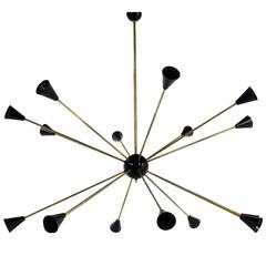 Large 16 Arms Italian Modernist Sputnik Chandelier Brass Stilnovo Style, Italy