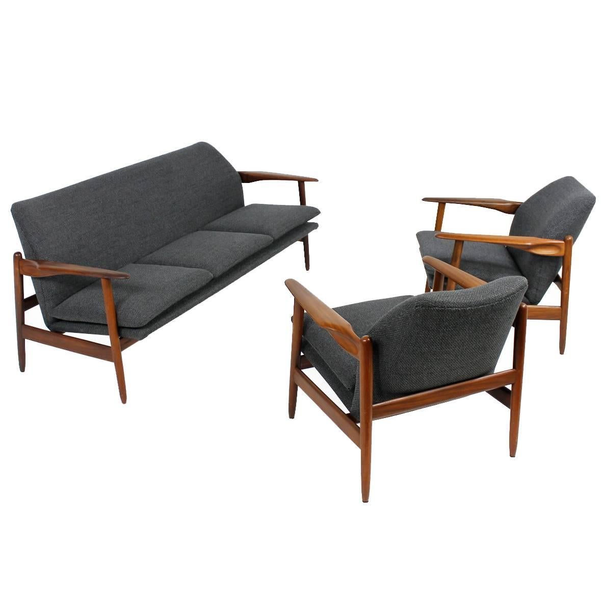 Unique 1960s Organic Danish Modern Teak Sofa and Easy Chairs, Denmark at 1stDibs