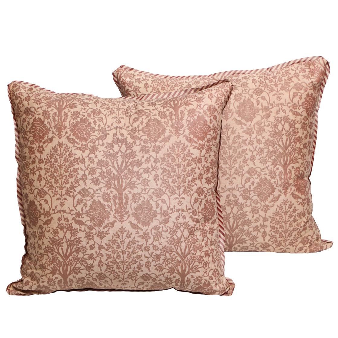 Pair of Fortuny Fabric Cushions in Alberelli Pattern