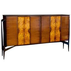 Vintage Burled Wood and Teak Wall Cabinet