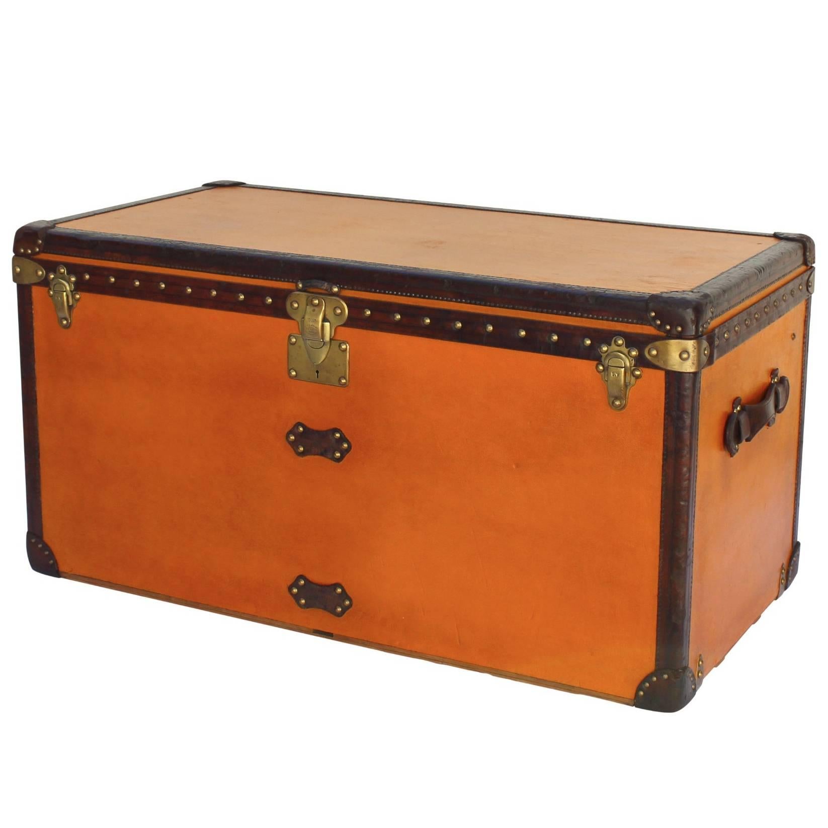 Striking Orange Louis Vuitton Courier Trunk Circa 1930's For Sale
