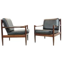 Pair of Rosewood and Mahogany Lounge Chairs, circa 1950