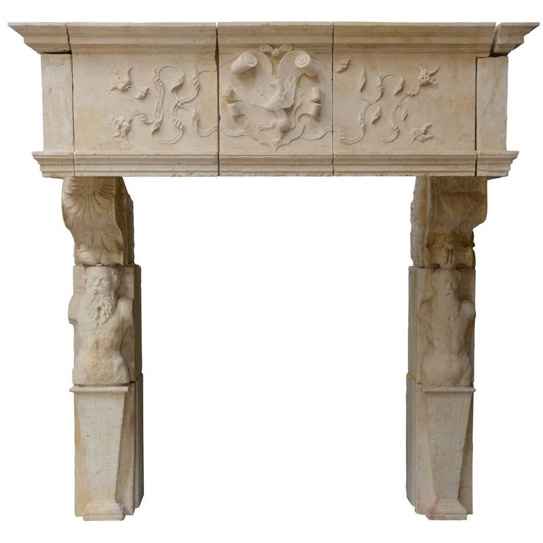 Exceptional Renaissance Bourgogne Stone Fireplace, 16th Century