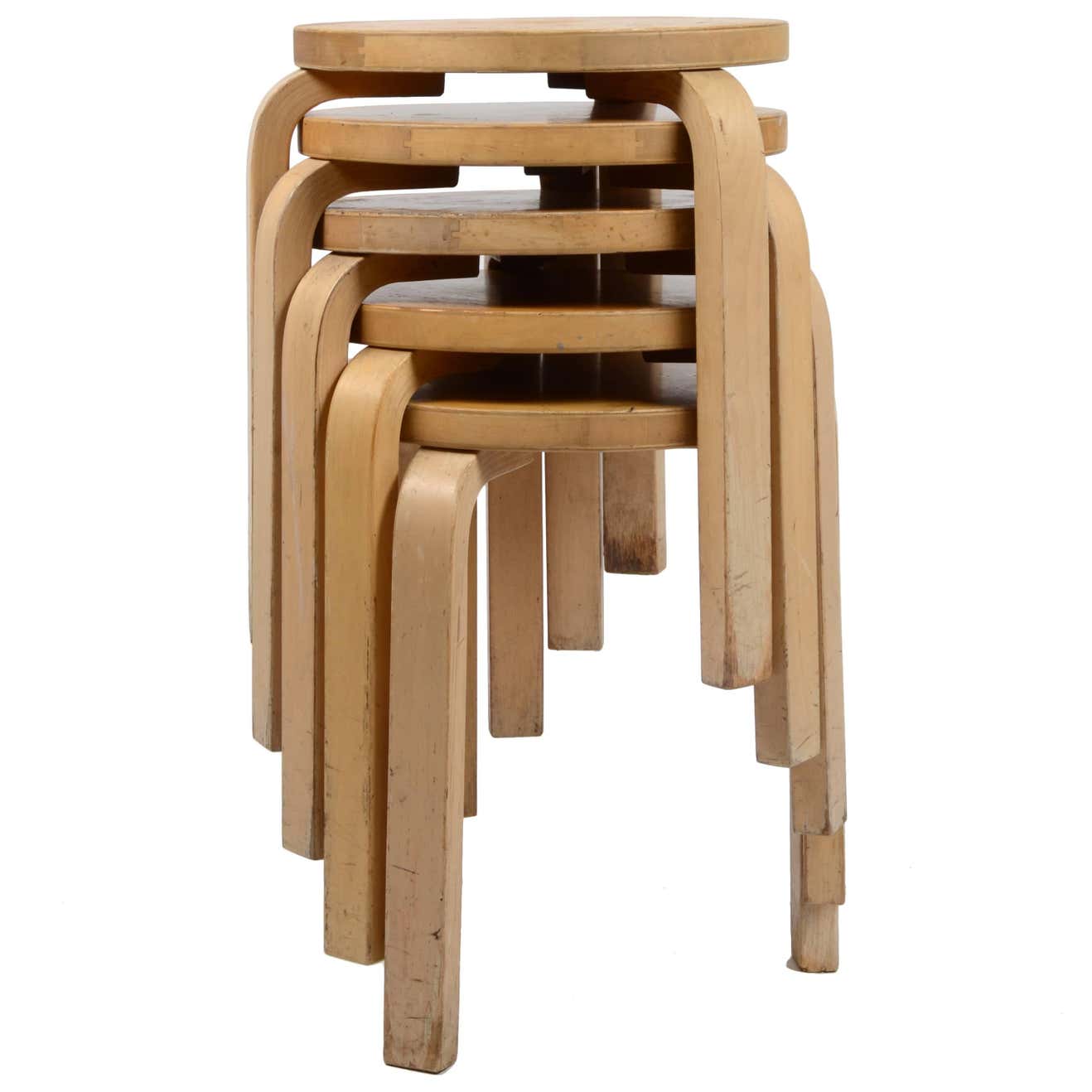 Five Stacking Stools, Model 60, by Alvar Aalto, Designed in 1933 at 1stDibs