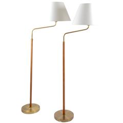 Pair of Floor Lamps, Brass and Leather by Nordiska Kompaniet, Sweden