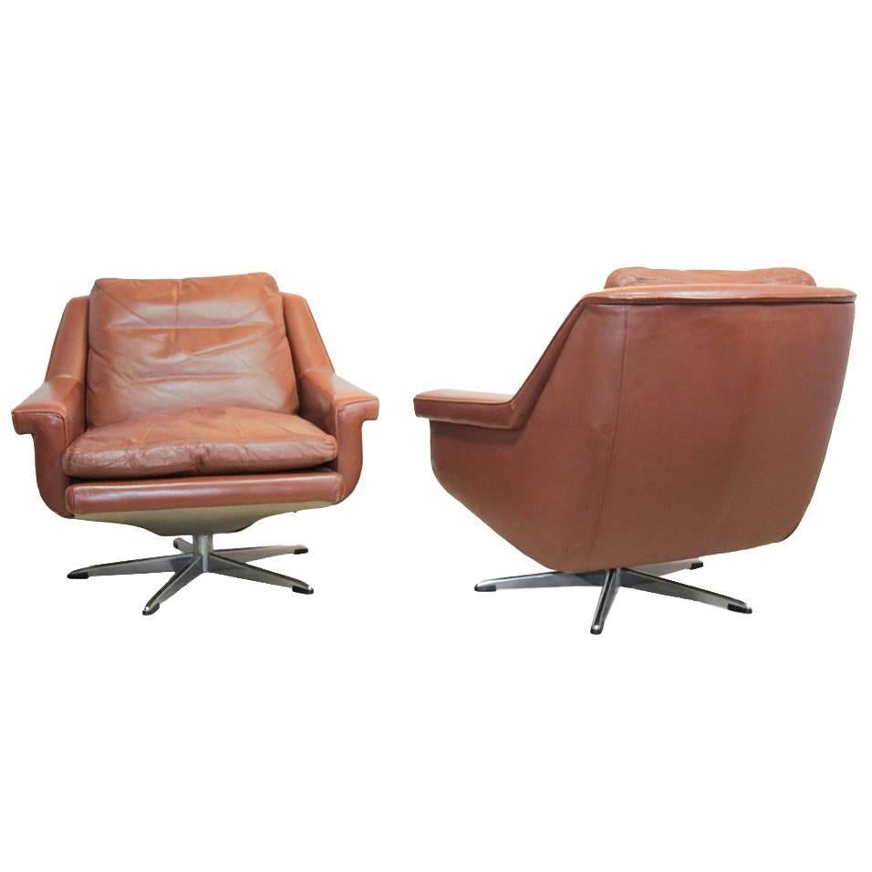 Leather Swivel Chairs Danish, circa 1960