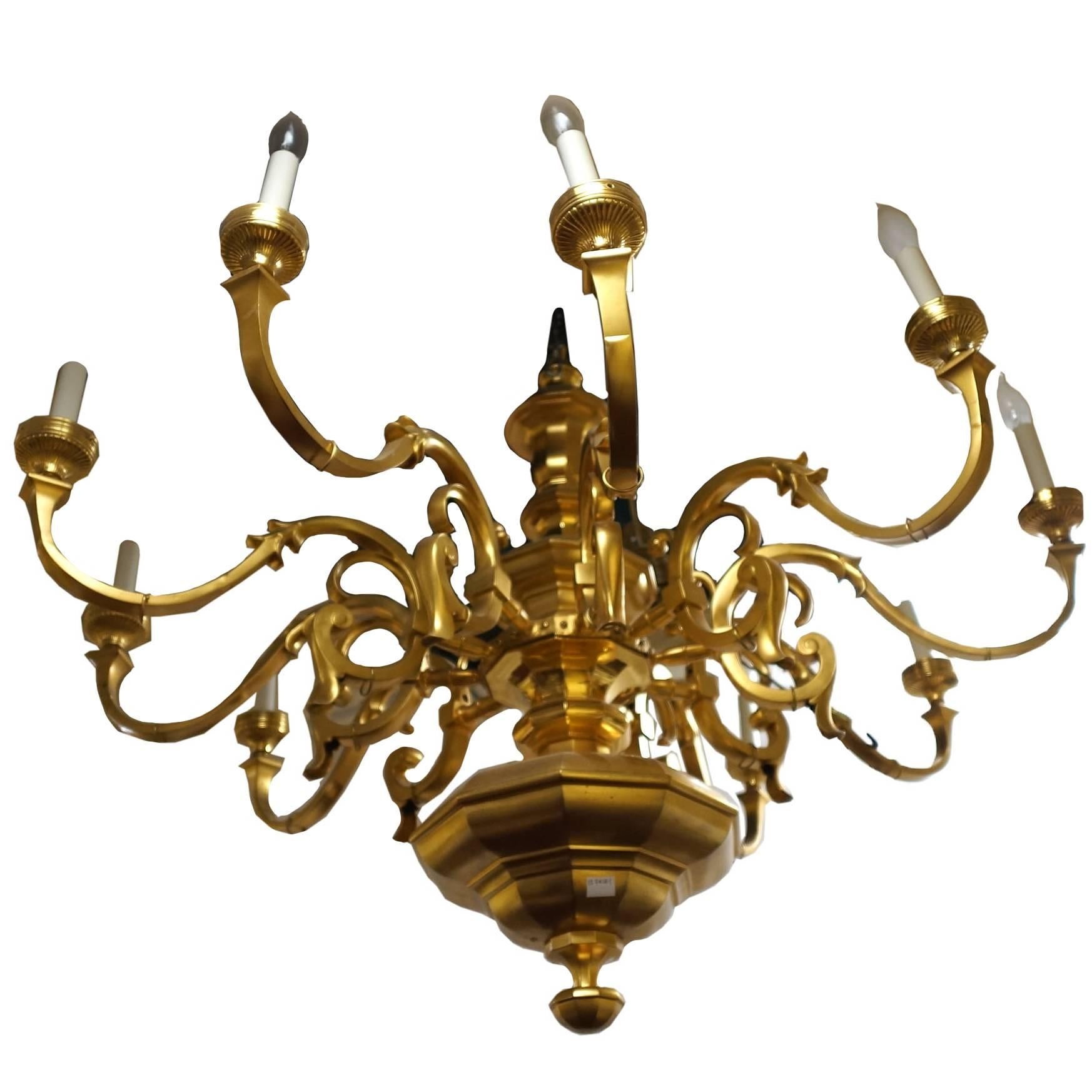 Large Parcel Gilt Bronze Gaslight Chandelier with Greco Roman Figures