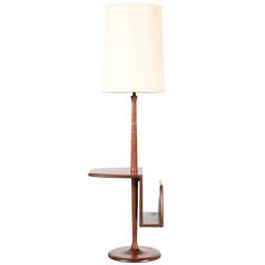 Mid-Century Walnut Floor Lamp with Magazine Side Table by Laurel