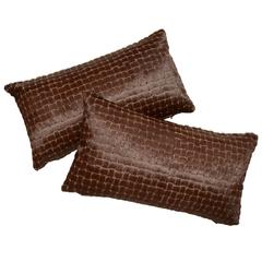 Contemporary Chocolate Brown Laser Cut Cowhide Hair Lumbar Pillow 11