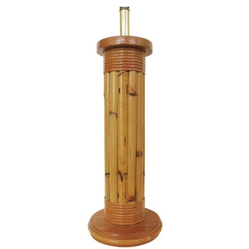 Restored Wrapped Rattan Pole Lamp with Mahogany Base