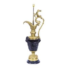Antique Large Gilt Bronze and Bronze Ewer Lamp, circa 1840