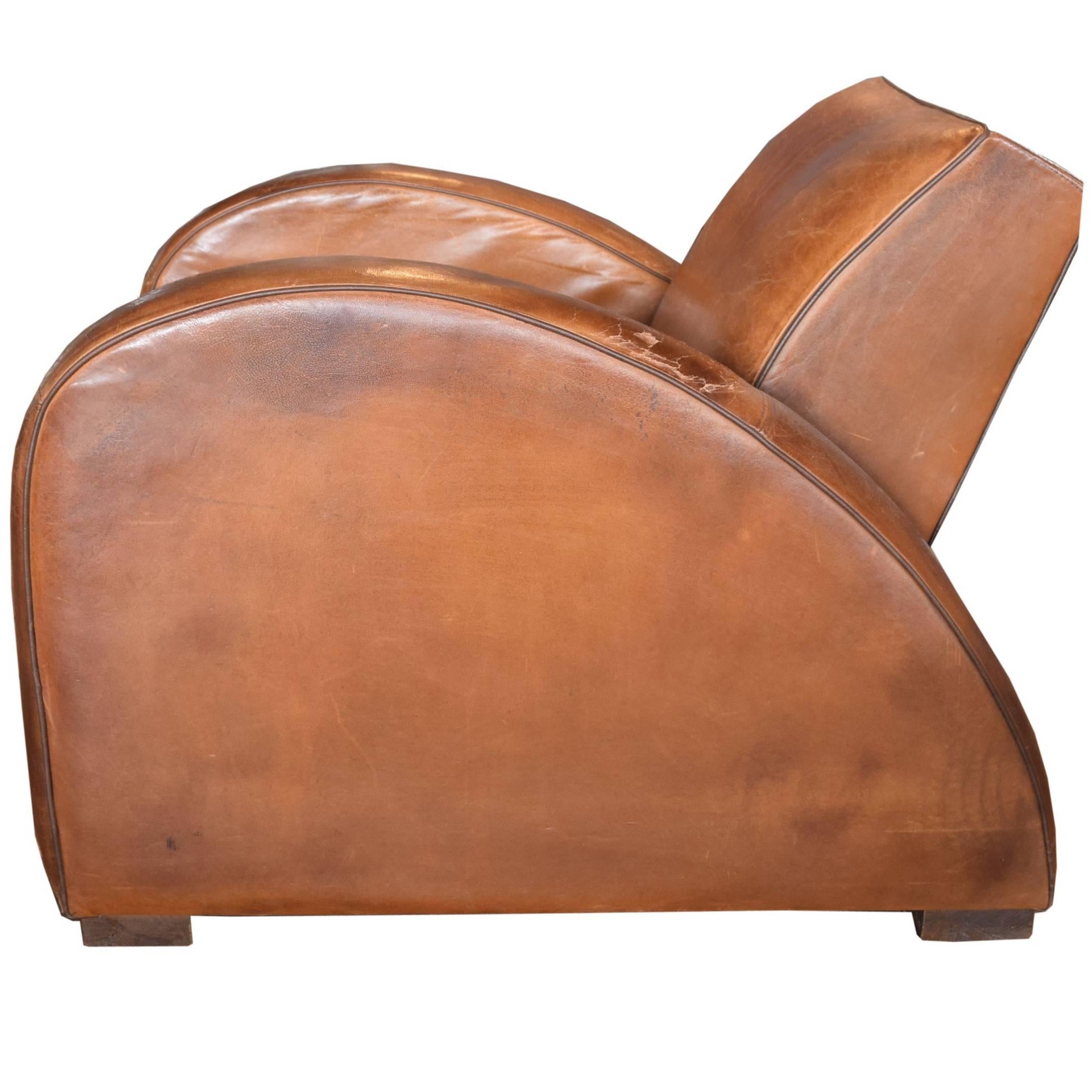 French Leather Racecar Club Chair