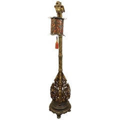 Chinese Carved Gold Gilded Phoenix Floor Lamp