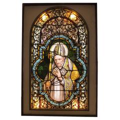 Rare Italian 19th-20th Century Framed Stained Glass Panel Depicting a Pope 12