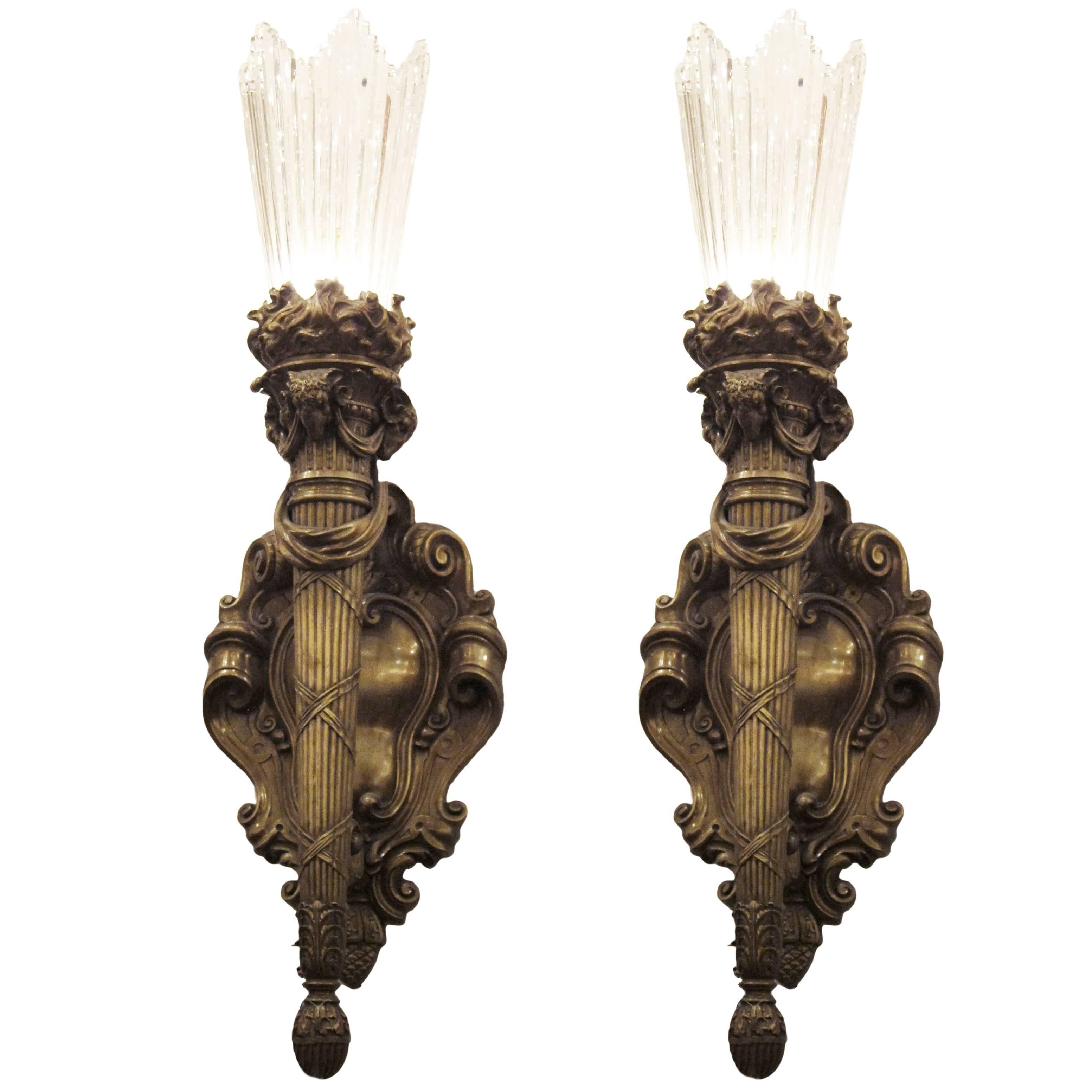 1909 Pair EF Caldwell Cast Bronze Sconces Qty Available For Sale