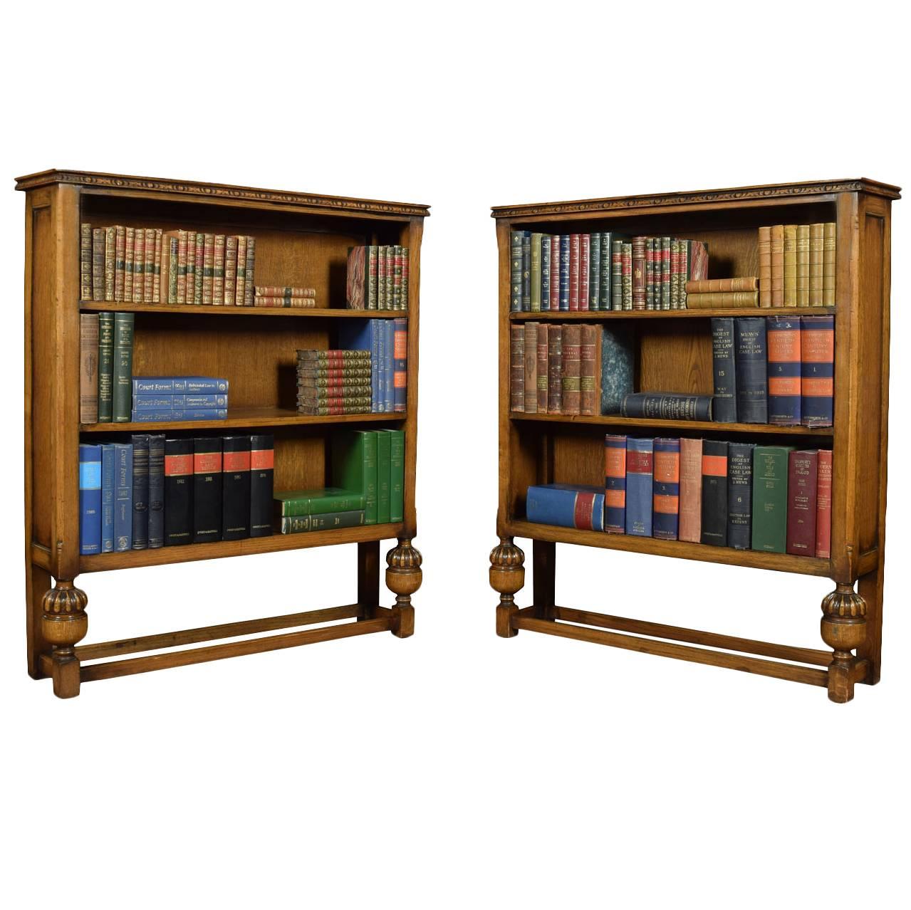Pair of Early 20th Century Solid Oak Open Bookcases