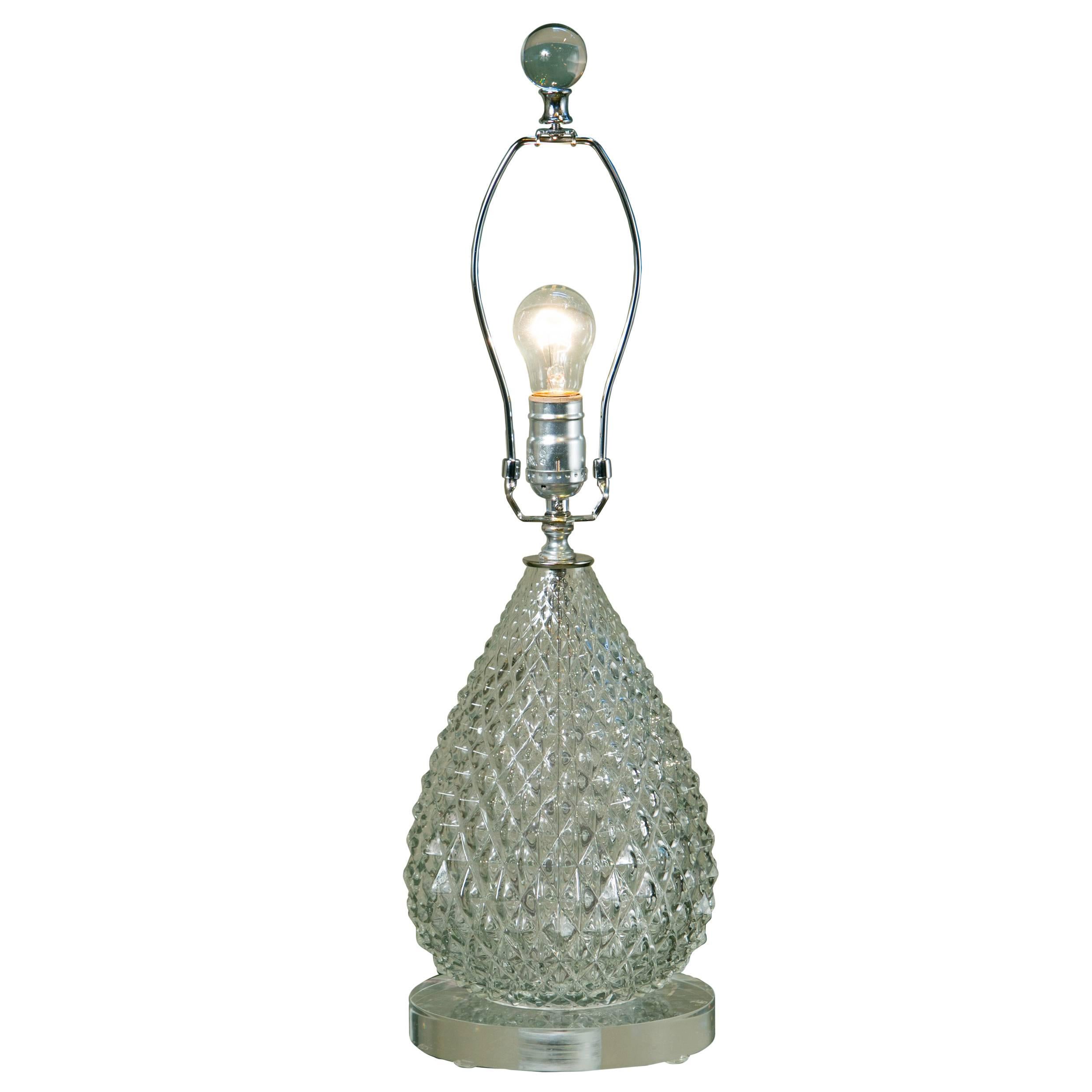 Clear Prismatic Pineapple Glass Table Lamp from Austria circa 1960