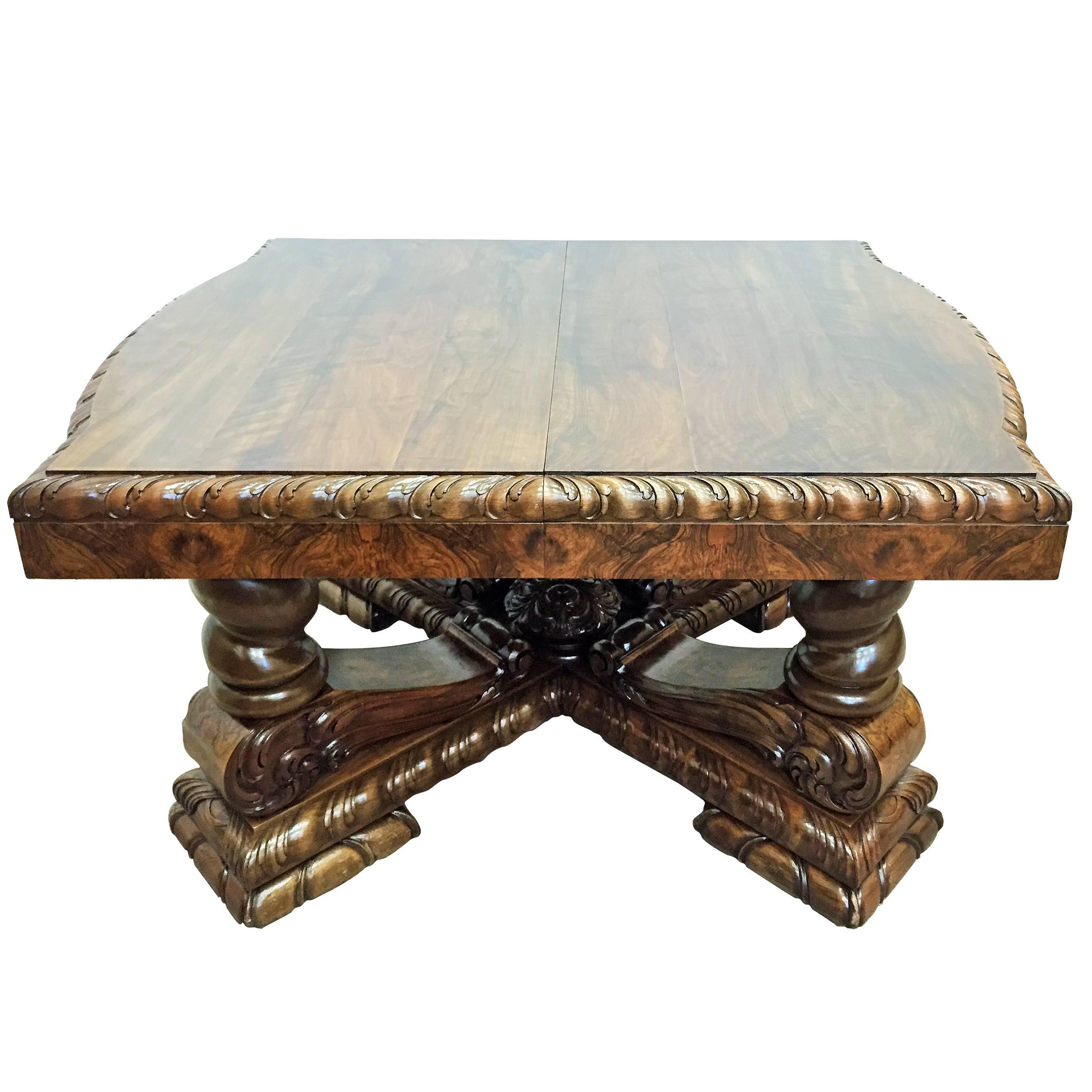 Art Deco Burl Dining Extension Table in Walnut