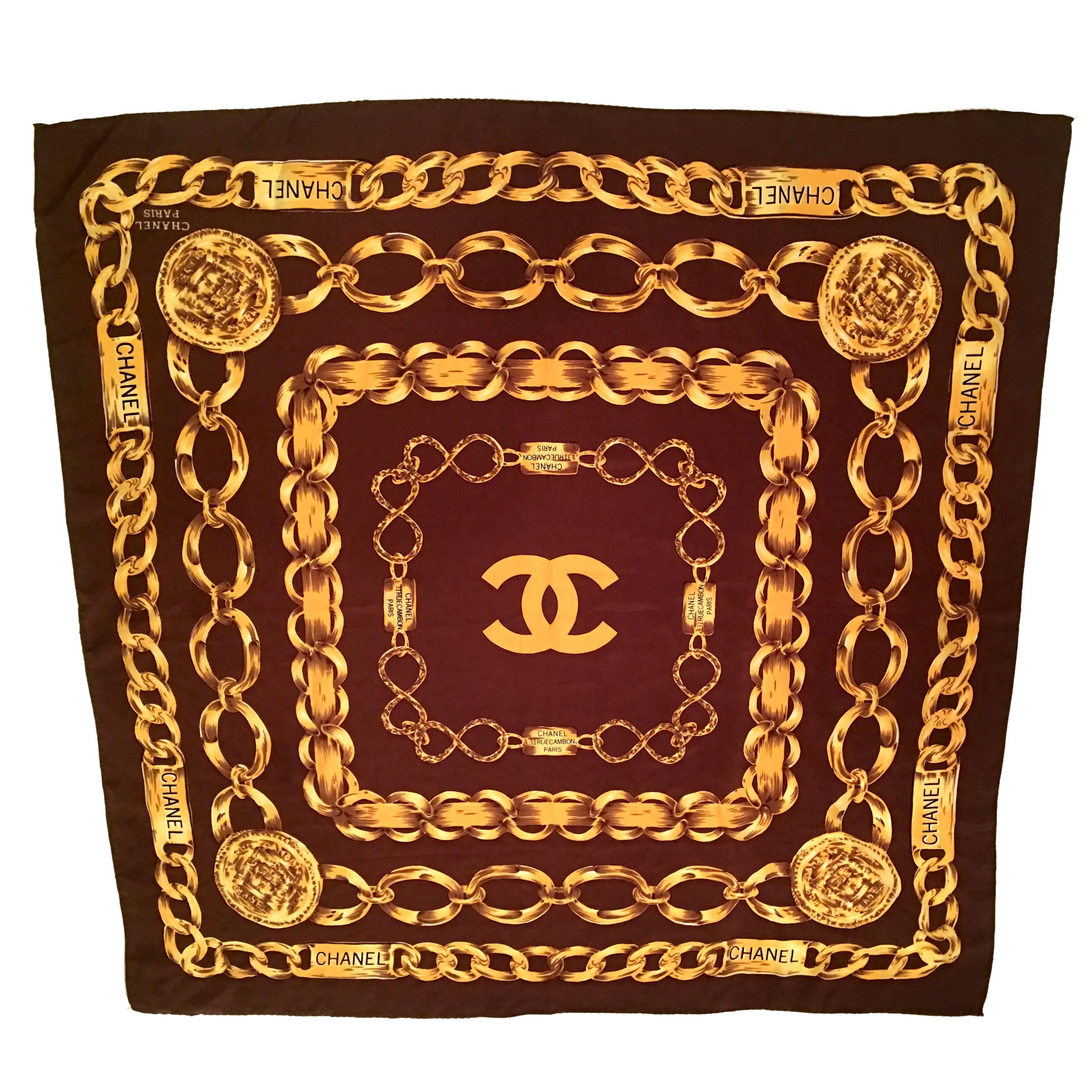 Vintage Chanel Brown and Gold Scarf