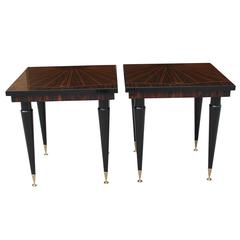 Pair of French Art Deco Grand Scale Exotic Macassar Ebony "Sunray"  End Tables