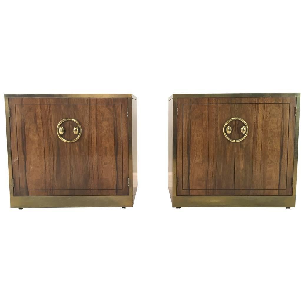 Mastercraft Zebrano Wood Nightstands with Brass Accents