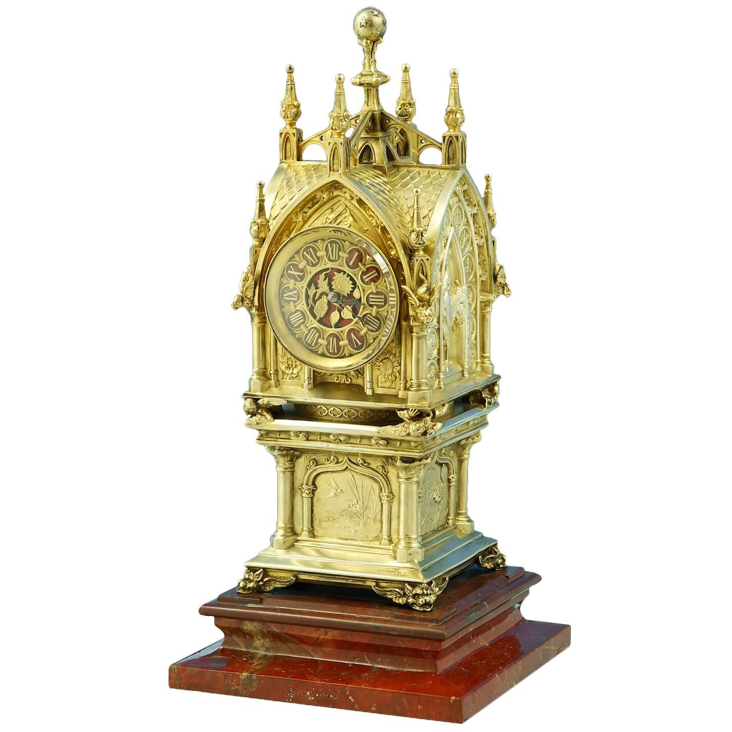 Tiffany & Co a Magnificent Gothic Revival Mantle Clock For Sale