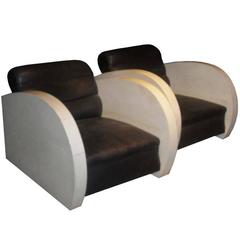 Pair of Art Deco Club Chairs in Parchment and Black Leather 8