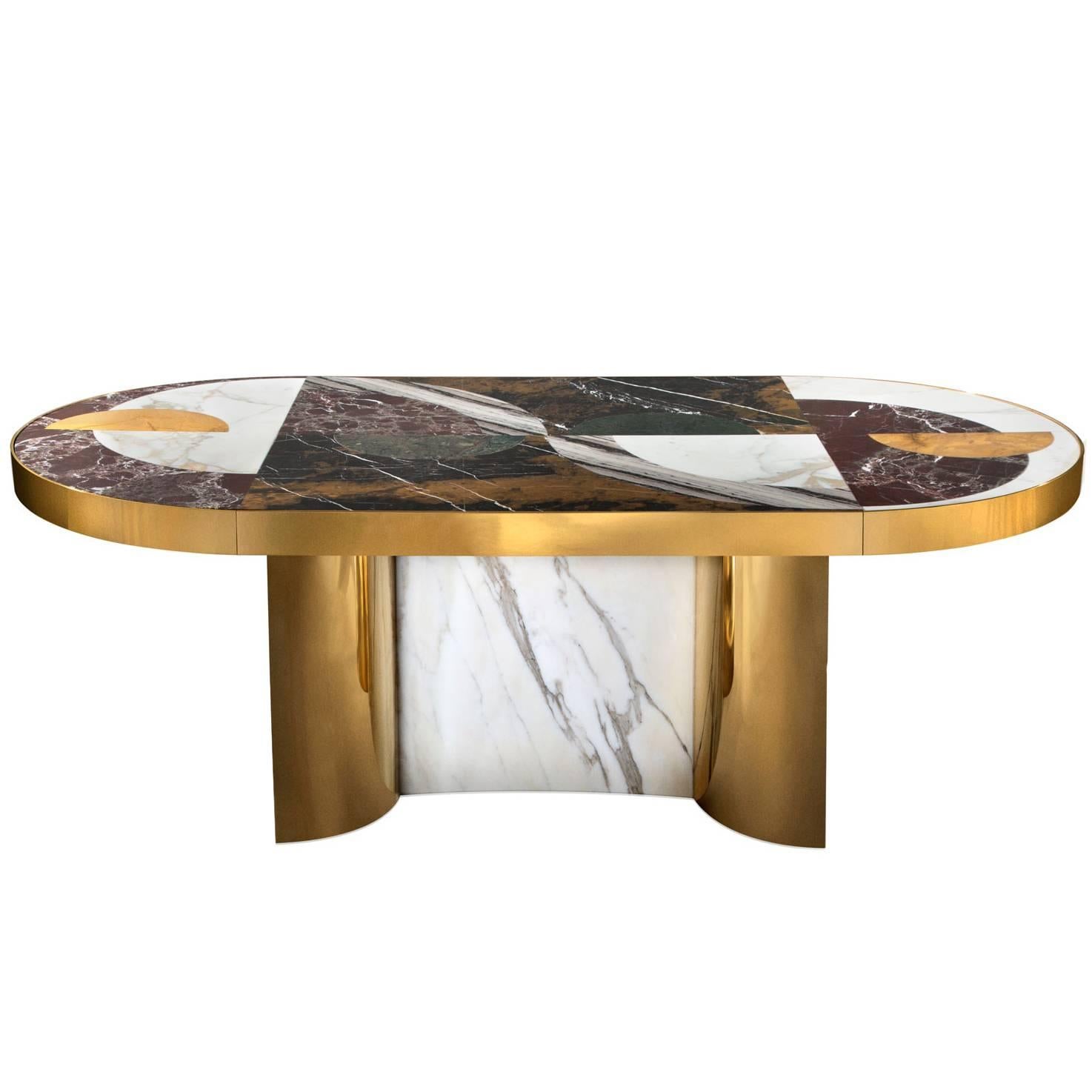 Half Moon Dining Table, Marble and Brass, by Lara Bohinc