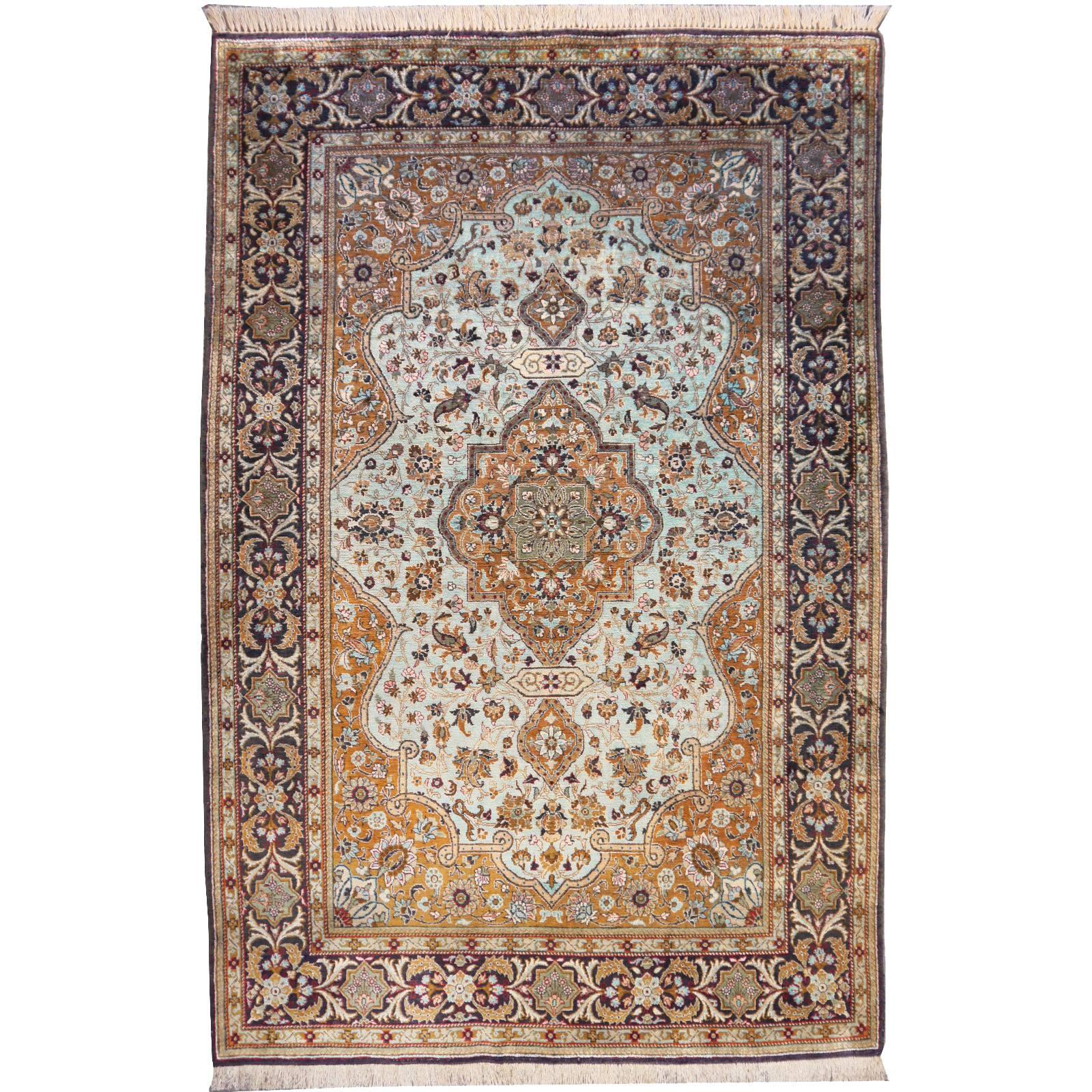 Fine Vintage Persian Qum Silk Rug
