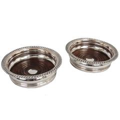 Antique Pair of English Silverplate Wine Coasters