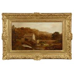 Antique  "The Sawmill" by Robert Gallon, Oil Landscape Painting c. 1884