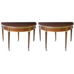 Antique Elegant Pair of Baltic Directoire Hinged-Top Demilune Mahogany Game Tables