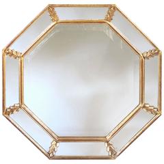 Shimmering French 1960s Giltwood Octagonal Mirror with Foliate Elements