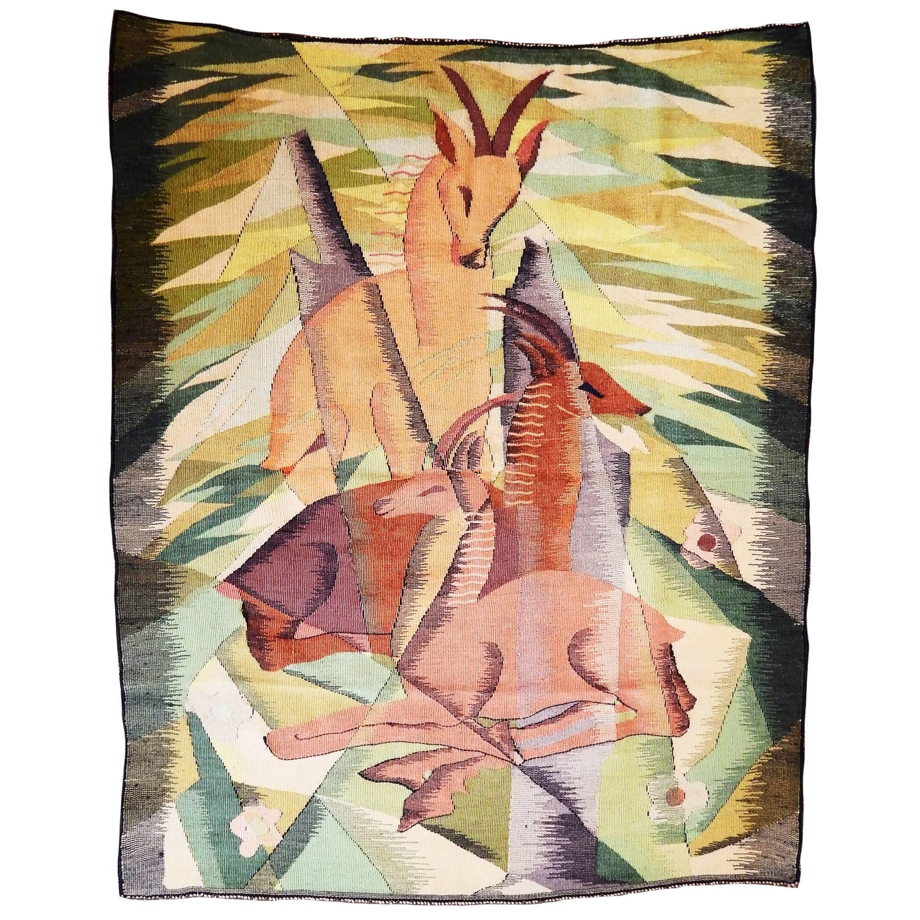 Chef-d'œuvre de tapisserie Art Déco « chèvres de fontaine » en vente