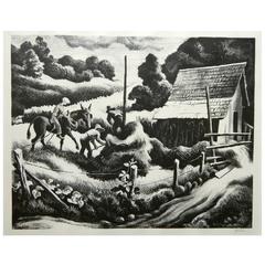 Thomas Hart Benton Original Stone Lithograph, 1938 "Haystack"