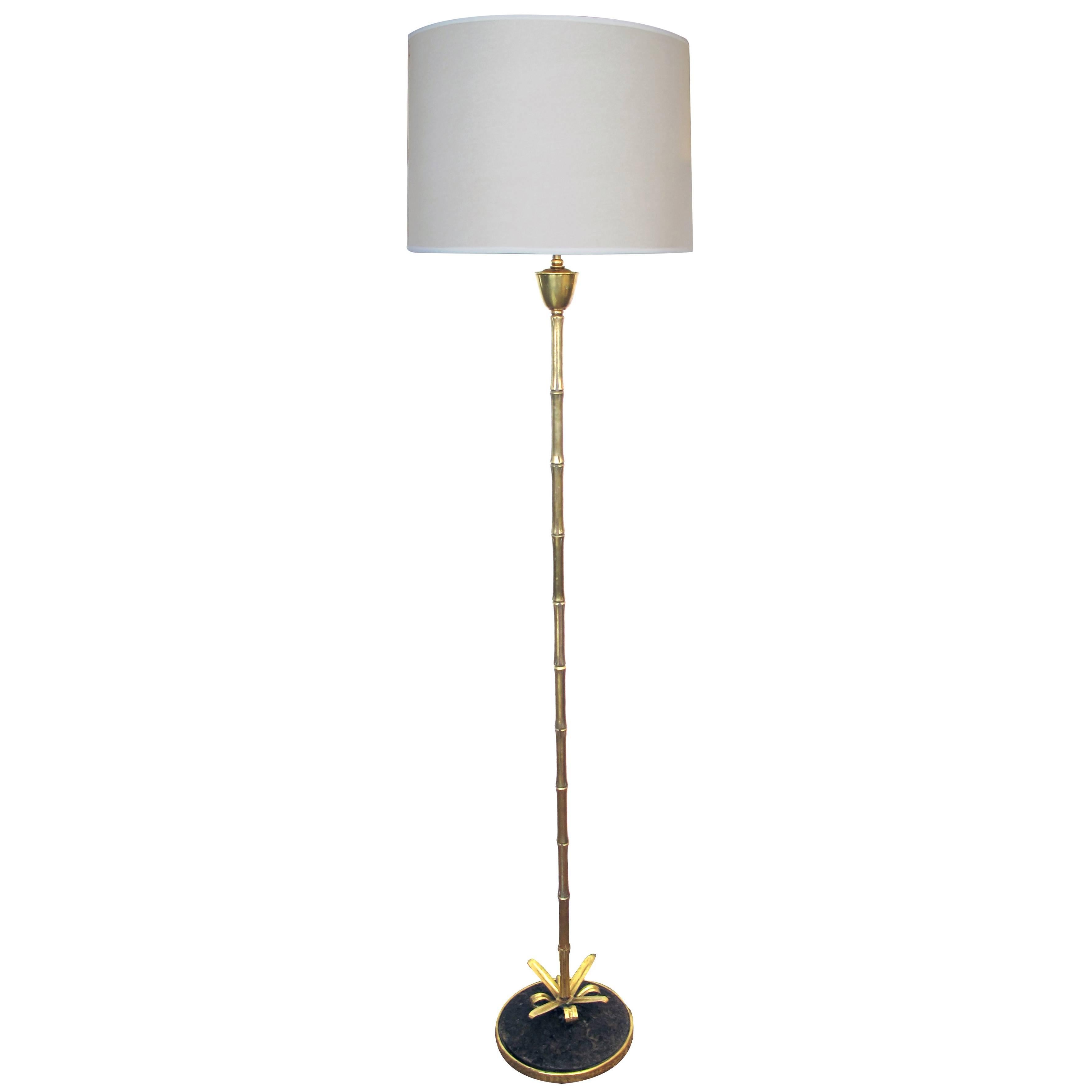 Elegant French Maison Baguès 1960s Brass Faux Bamboo Floor Lamp For Sale
