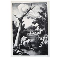 Thomas Hart Benton Original Stone Lithograph, 1939 "Shallow Creek"