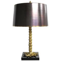 Rare French 1950s Palm-Tree Gilt Bronze Lamp Signed 'Maison Charles, Paris'