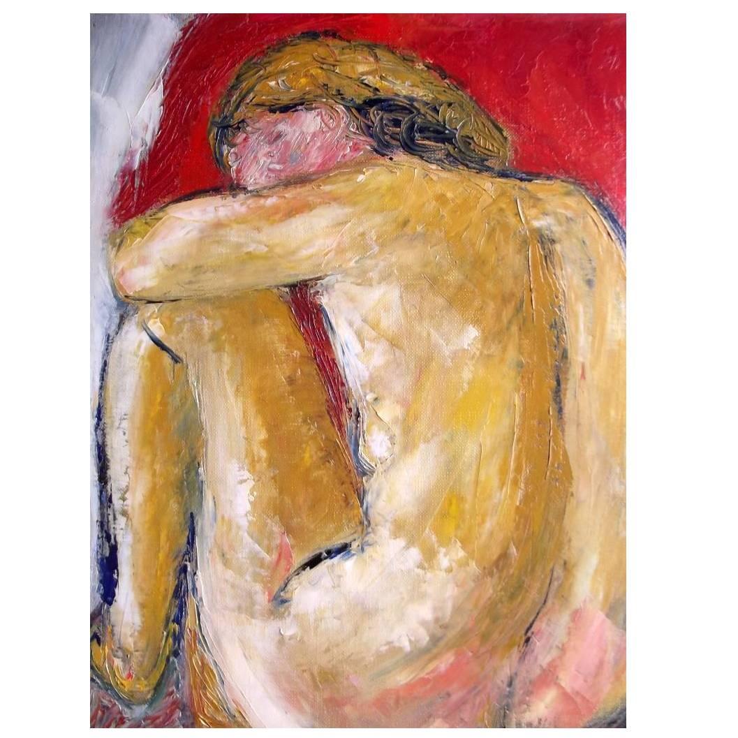 Marie Louise Garnavault French Modernist Abstract Society Nude Oil Painting For Sale