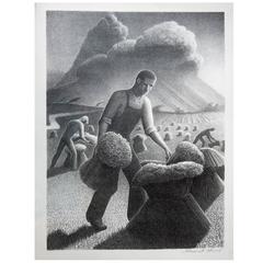Grant Wood Original Stone Lithograph, 1940, "Approaching Storm"