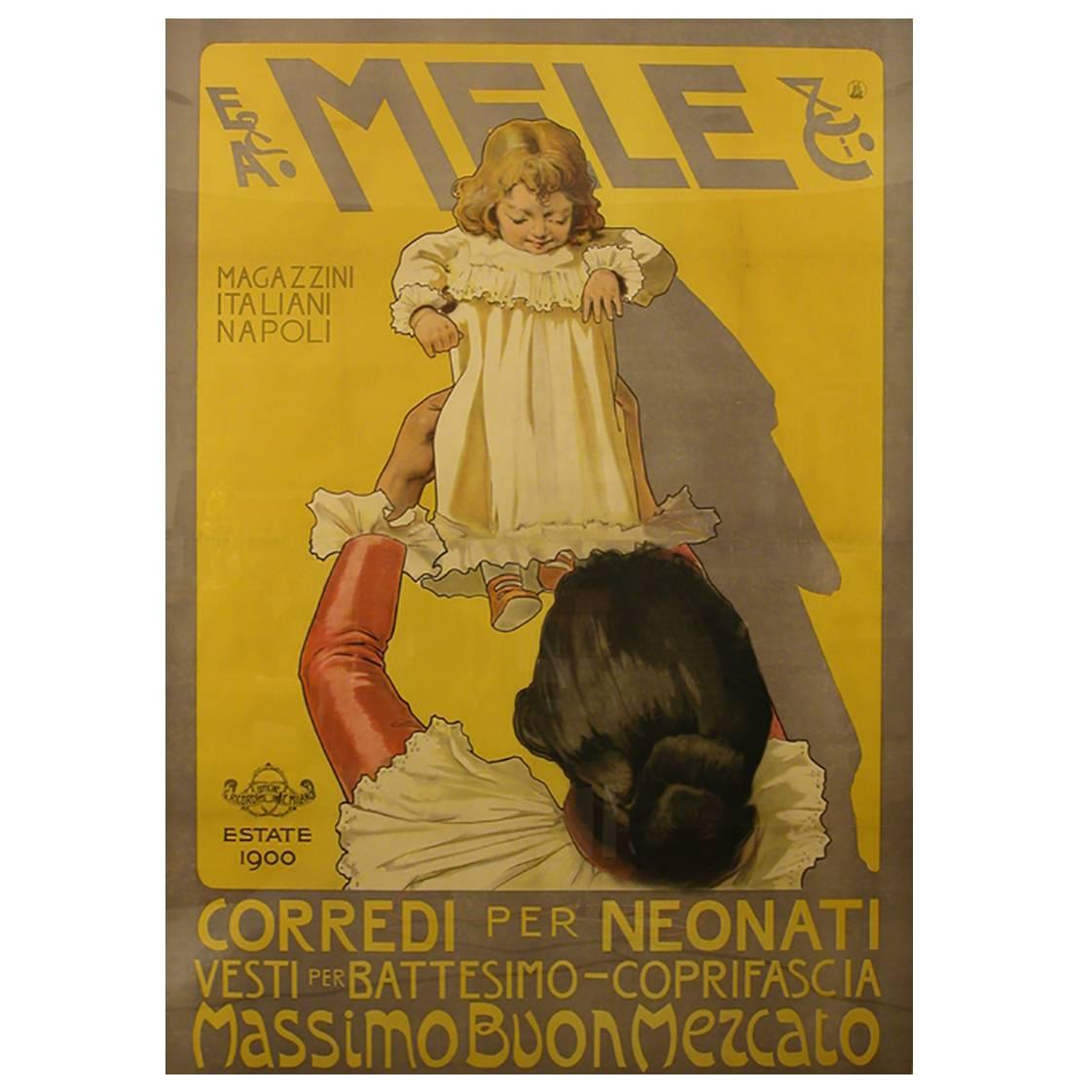 Italian Art Nouveau Period Mele Department Store Poster, circa 1900 For Sale