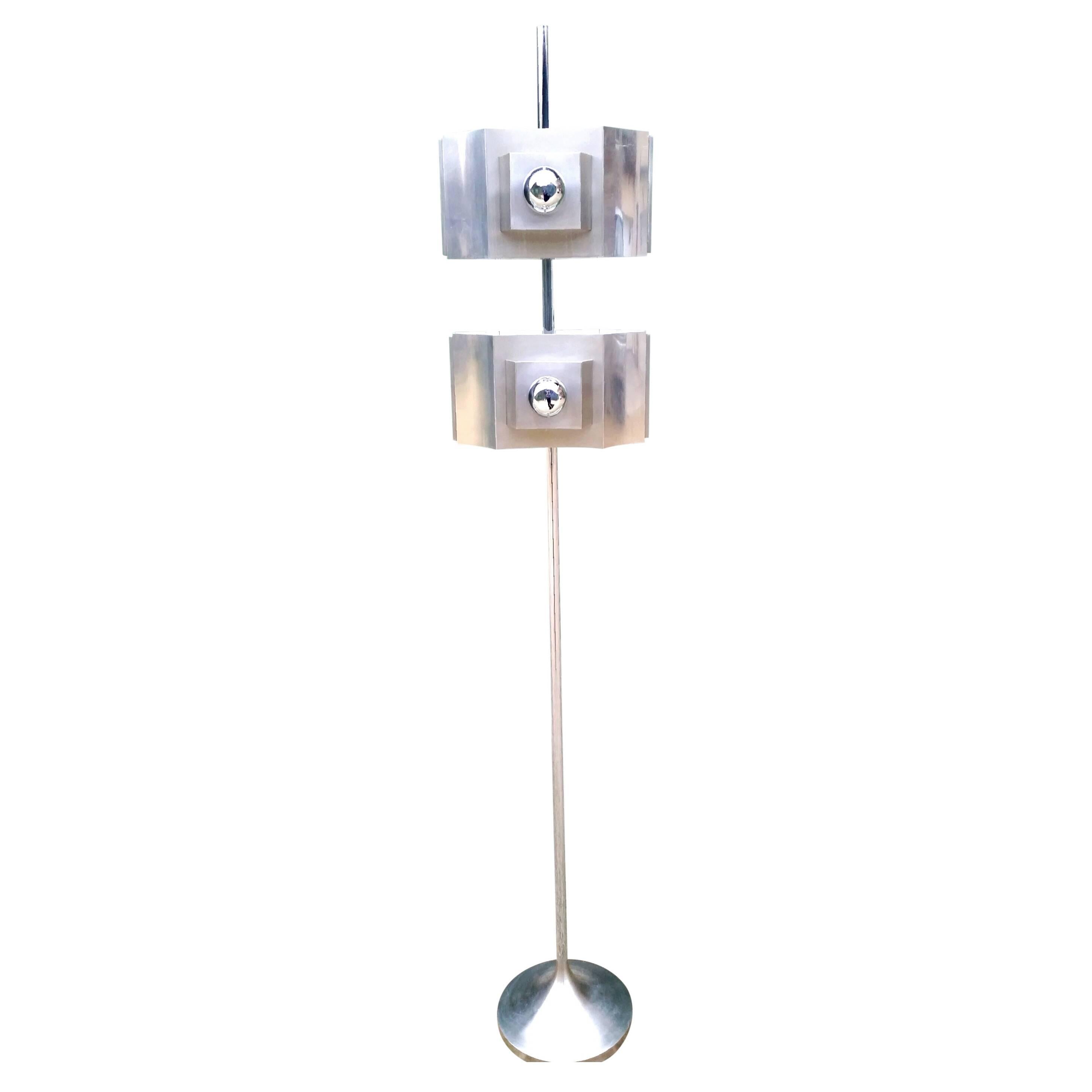 Rare Chrome Floor Lamp with a Tulip Shaped Base Attribued to Sciolari 1970s