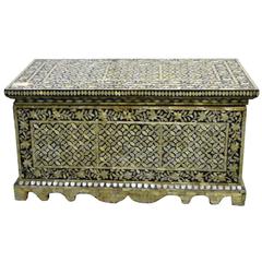 Antique Indian Ornate Trunk / Chest with Mother-of-Pearl Inlay