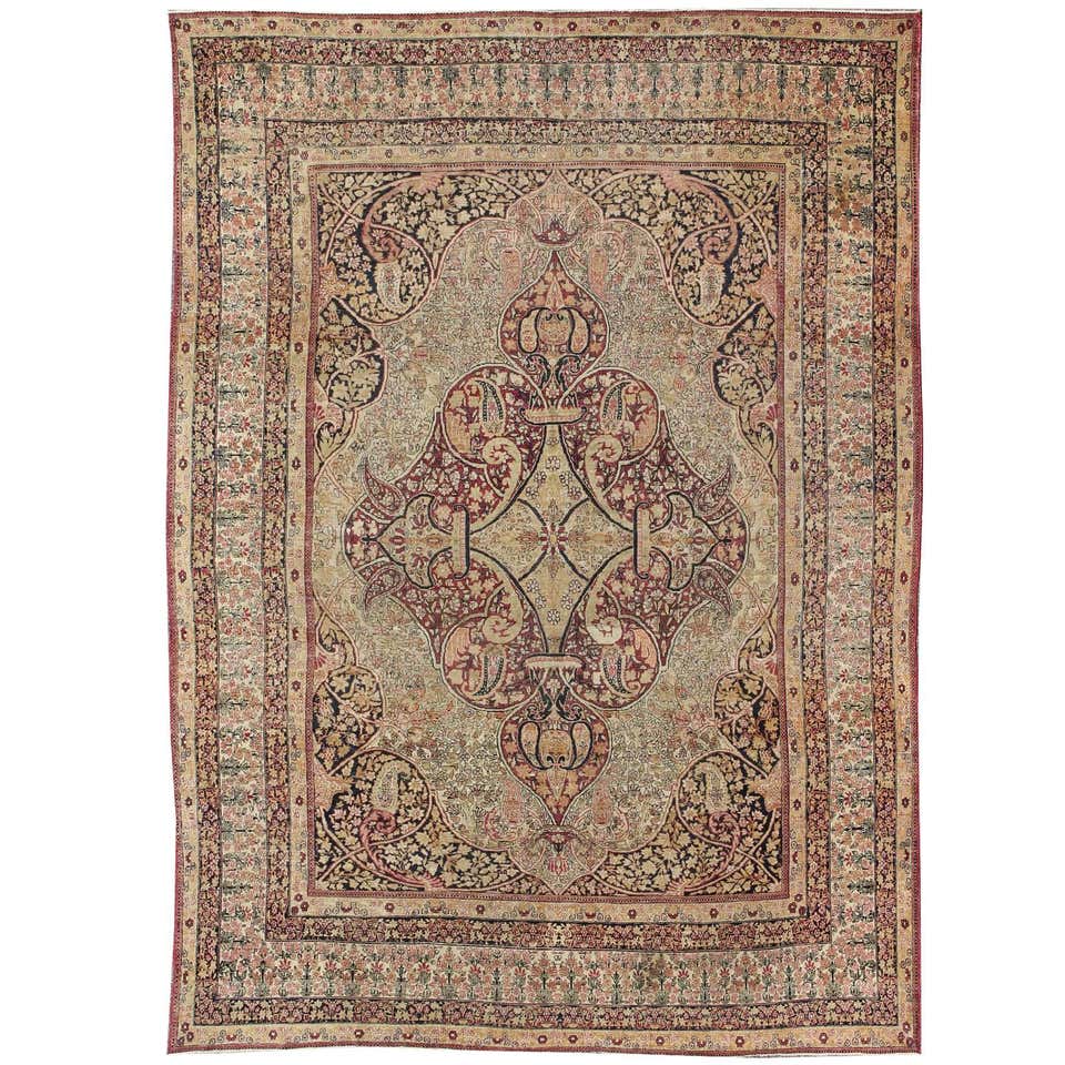 Antique Persian Kerman Rug with Red Field and Floral Patterns For Sale ...