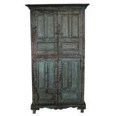 Antique Goan Indian Hand Painted Cabinet with Four Doors and Substantial Storage